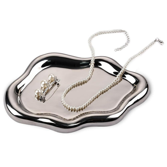 VanEnjoy Ceramic Cute Jewelry Dish, Aesthetic Jewelry Tray Silver finished, Small Trinket Dish, Ring Bowl for Jewelry, Thanksgiving Friend Gift