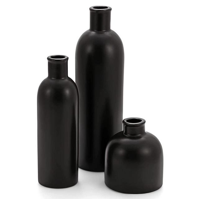 Perfnique Ceramic Black Vase, 3 Matte Black Bud Vases in Bulk, Boho Modern Farmhouse Minimalist Nordic Flower Small Vase for Home Room Table Centerpieces Decor, Pompas Decorativas(Matte Black)