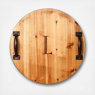 Personalized Rustic Wood Tray with Metal Handles