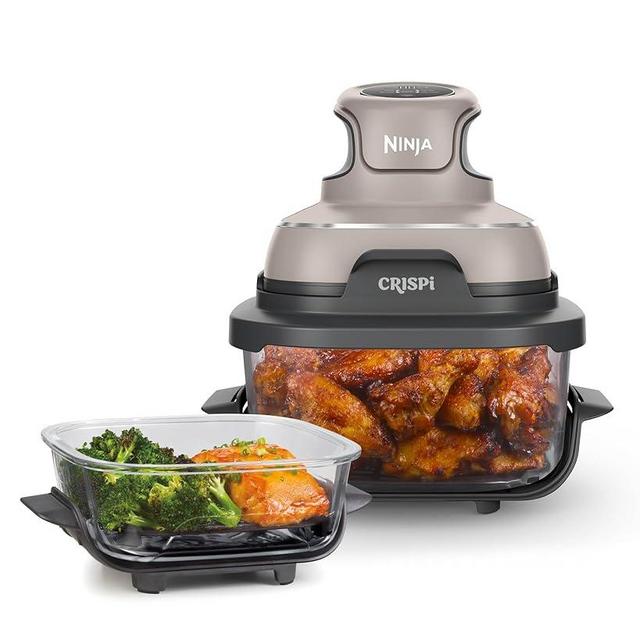 Ninja Crispi Air Fryer, Microwave, Freezer & Dishwasher Safe, Non Toxic Glass Portable Cooking System, 4 QT & 6 Cup Glass Containers with Storage Lids, Easy Meals, Air Fry, Bake, Stone, FN101ST