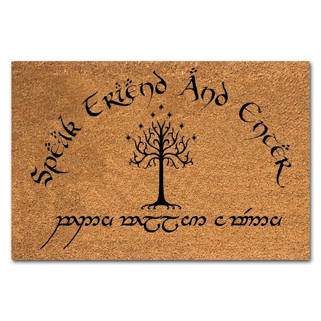 Funny Coir Doormat Speak Friend and Enter with The Elvish Doormat Entryway Outdoor Mat with Heavy Duty Front Porch Welcome Mats Natural Coconut Mat Novelty Prank Gift Funny Coir Mat 23.7x15.7 inch