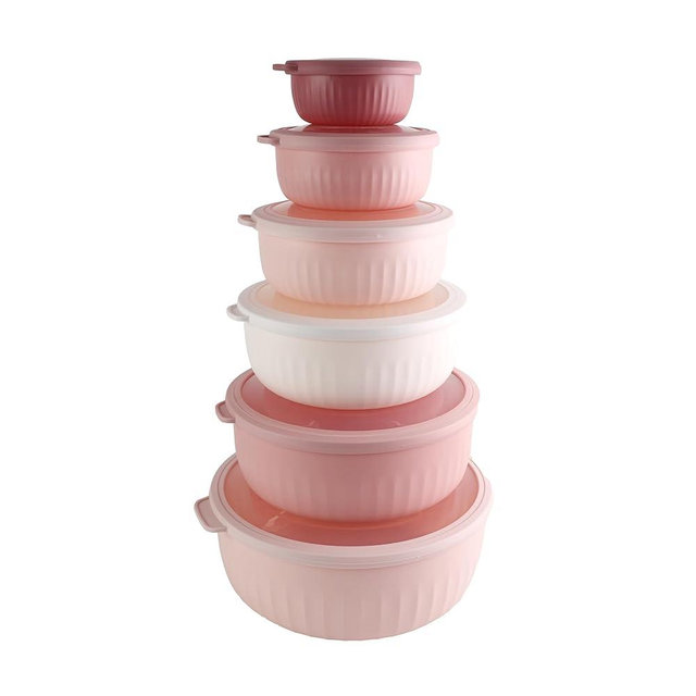 COOK WITH COLOR Prep Bowls with Lids- Wide Mixing Bowls Nesting Plastic Small Mixing Bowl Set with Lids (Pink)