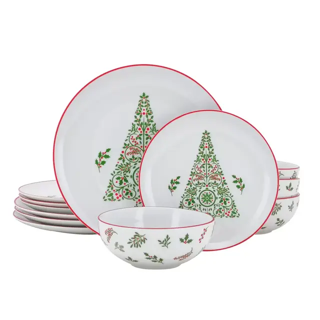 Bee & Willow™ Christmas 12-Piece Dinnerware Set in White/Red