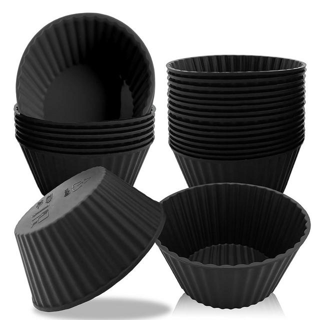 Silicone Baking Cups Reusable Muffin Cupcake Liners 24 Pack Non-stick Cupcake Holders Molds for Party Birthday Halloween Christmas Black