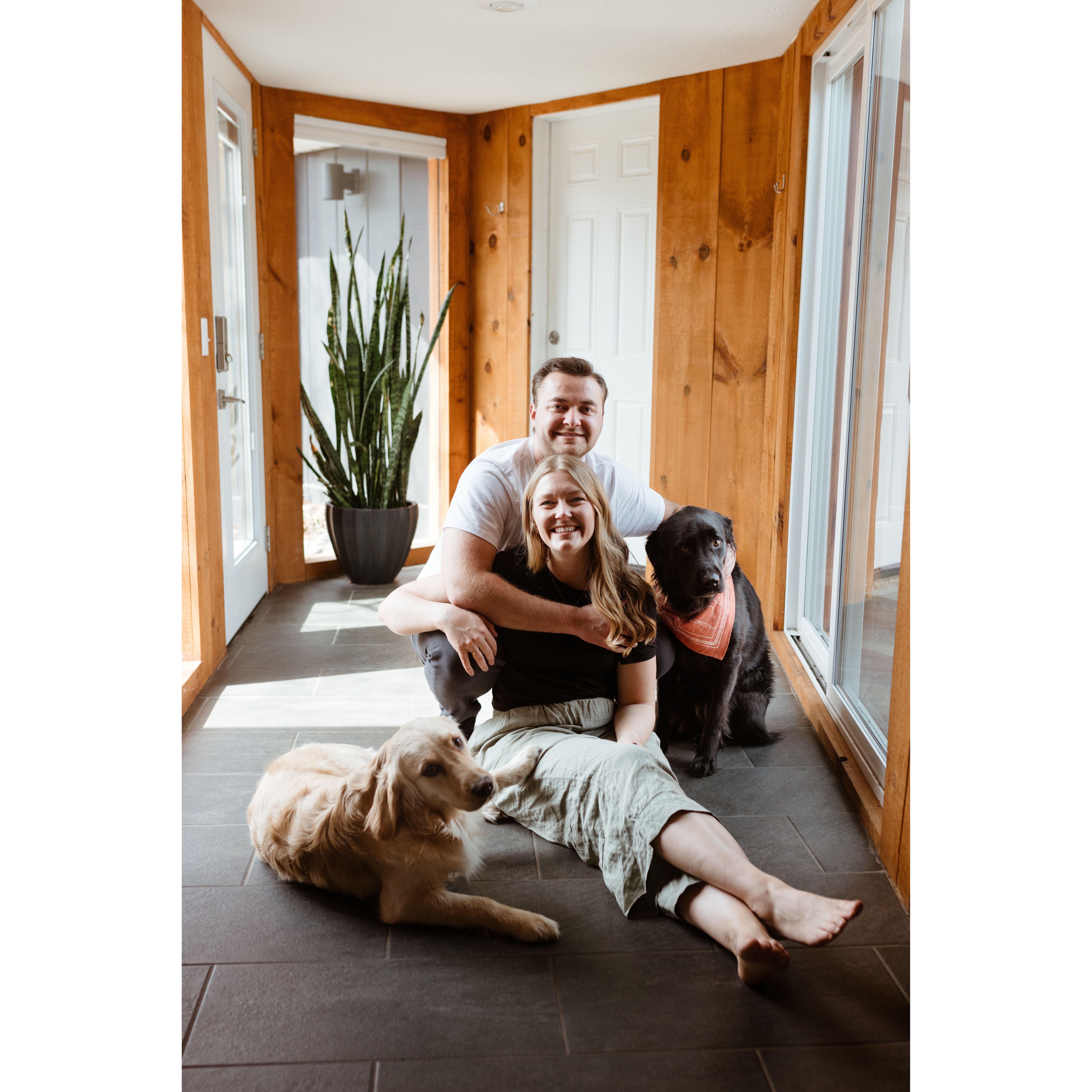 Engagement photo practice round/In home session in Springfield so our dogs could be there