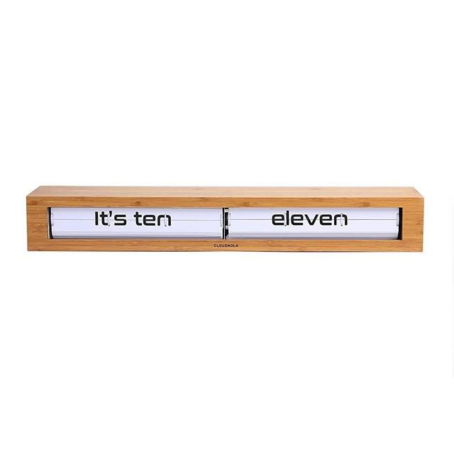 Cloudnola Texttime Wood Wall and Tabletop Flip Clock and Wall Decor, Bamboo and White, 24 inches Wide, Battery Operated Digital Display, Perfect for Living Room, Kitchen, Bedroom, Office and More!
