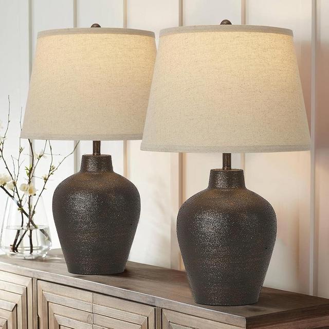 Farmhouse Rustic Table Lamps Set of 2 for Bedroom Living Room End Table Dark Brown Terracotta Nightstand Lamps Bedside Lamps Home Decor 21” Tall, Bulbs Included