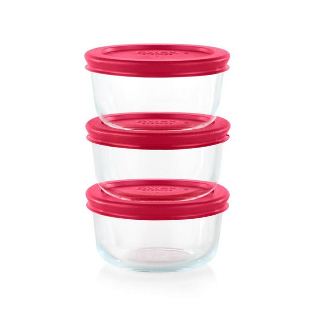 Pyrex 6pc 1 Cup Round Glass Food Storage Value Pack - Cranberry