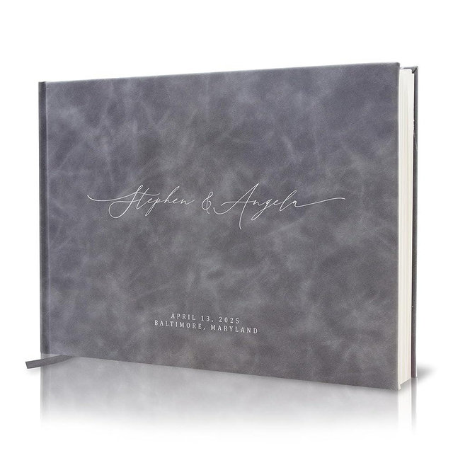 MUUJEE Personalized Guestbook in Slate Gray - Premium Custom Modern Guest Book for Wedding Reception, Birthday Party or Events w/Bookmark Blank Pages for Signing 11.5 x 8.5 inches