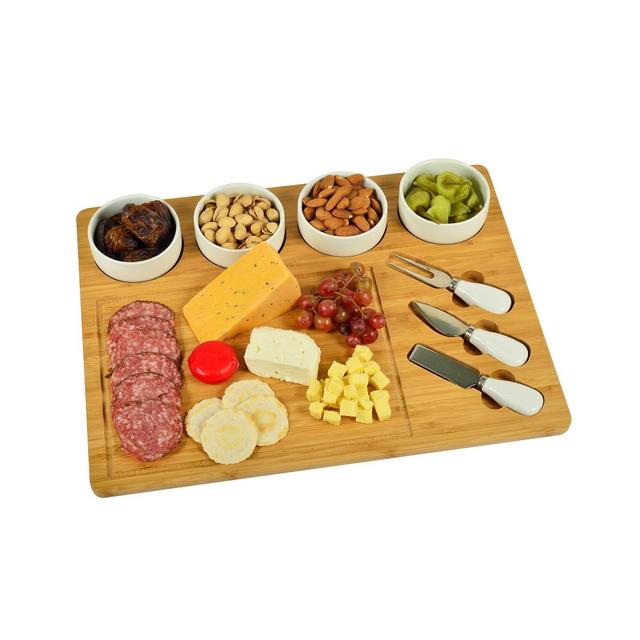 Picnic at Ascot Baxter Bamboo Cheese Board with 4 Bowls and Multifunction Knife
