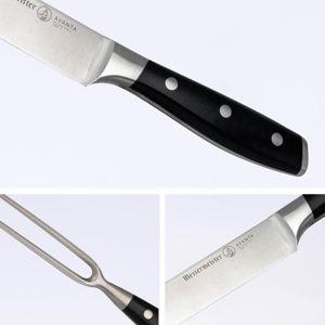 Messermeister Avanta Forged Kullenschliff Carving Set - Includes 10” Carving & Slicing Knife + 7” Fork - German X50 Stainless Steel - POM Handle - Rust Resistant & Easy to Maintain