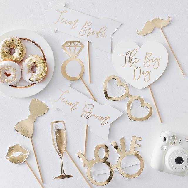 Photo Booth Wedding Props White/Gold