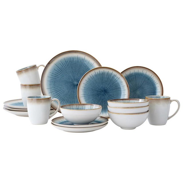 WHITEPEONY Dinnerware Set Stoneware 16 Pieces Service for 4, Stoneware Plates and Bowls Set Highly Chip and Crack Resistant Stoneware Set, Dishwasher Microwave Safe Dishes set
