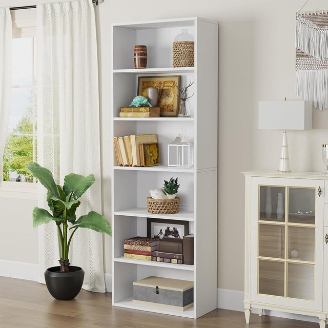 oneinmil Bookcase and Bookshelf, Floor Standing 6-Story High Bookshelf, Display Storage Rack, Home Decorative Furniture, Suitable for Home Offices, Living Rooms, and Bedrooms,White