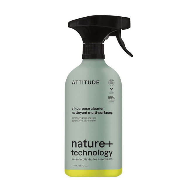 ATTITUDE All-Purpose Cleaner Spray, Natural Origin Ingredients, EWG Verified, Ammonia-Free, Removes Fingerprints, Dust and Dirt, Streak-Less, Geranium & Lemongrass, 26 Fl Oz