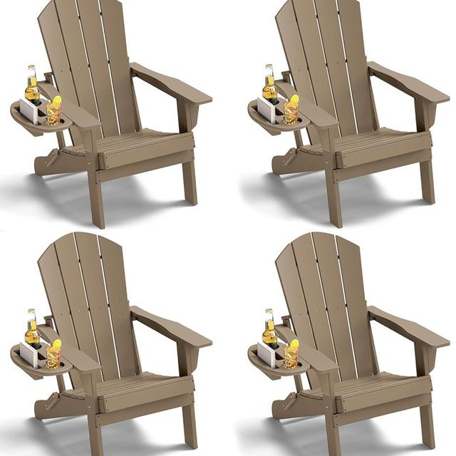 NAVINE Adirondack Chair Set of 4, HDPE Folding Adirondack Chair with Multifunctional Cup Holder, Weather Resistant Fire Pit Chair for porches, patios, poolsides, Decks.