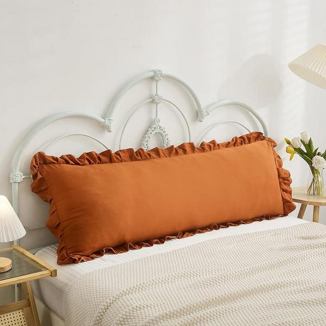 Merryword Burnt Orange Body Pillow Cover 20x54inches Long Pillowcase Ruffled Pillowcases Shabby Chic Ruffled Fringe Decor Body Ruffled Pillow Sham Cute Pillowcase (1 Body, Caramel)