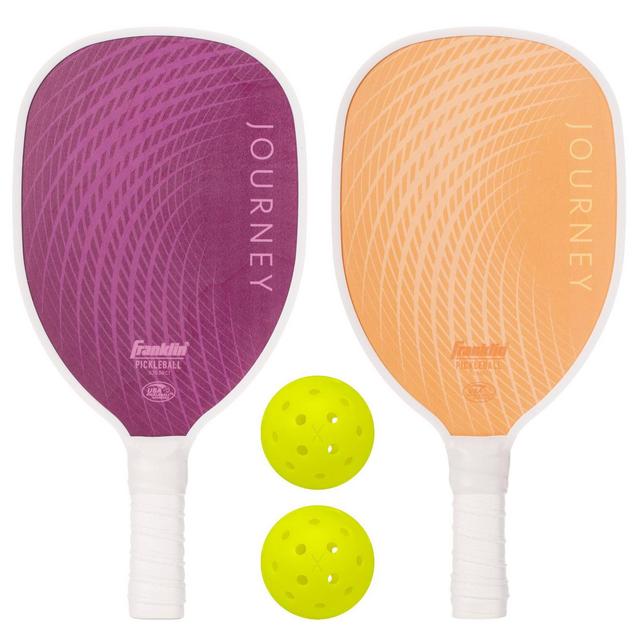 Franklin Sports 2 Player Wood Journey Paddle & Ball Set in Mesh bag - Purple /Orange
