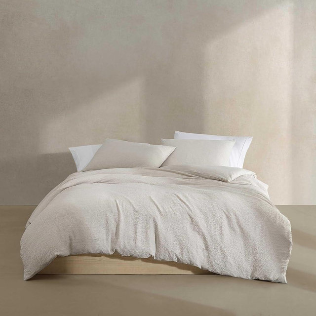 Calvin Klein - Comforter Set, Luxuriously Soft & Breathable Bedding with Matching Shams, Casual Home Decor (Seersucker Beige, King)