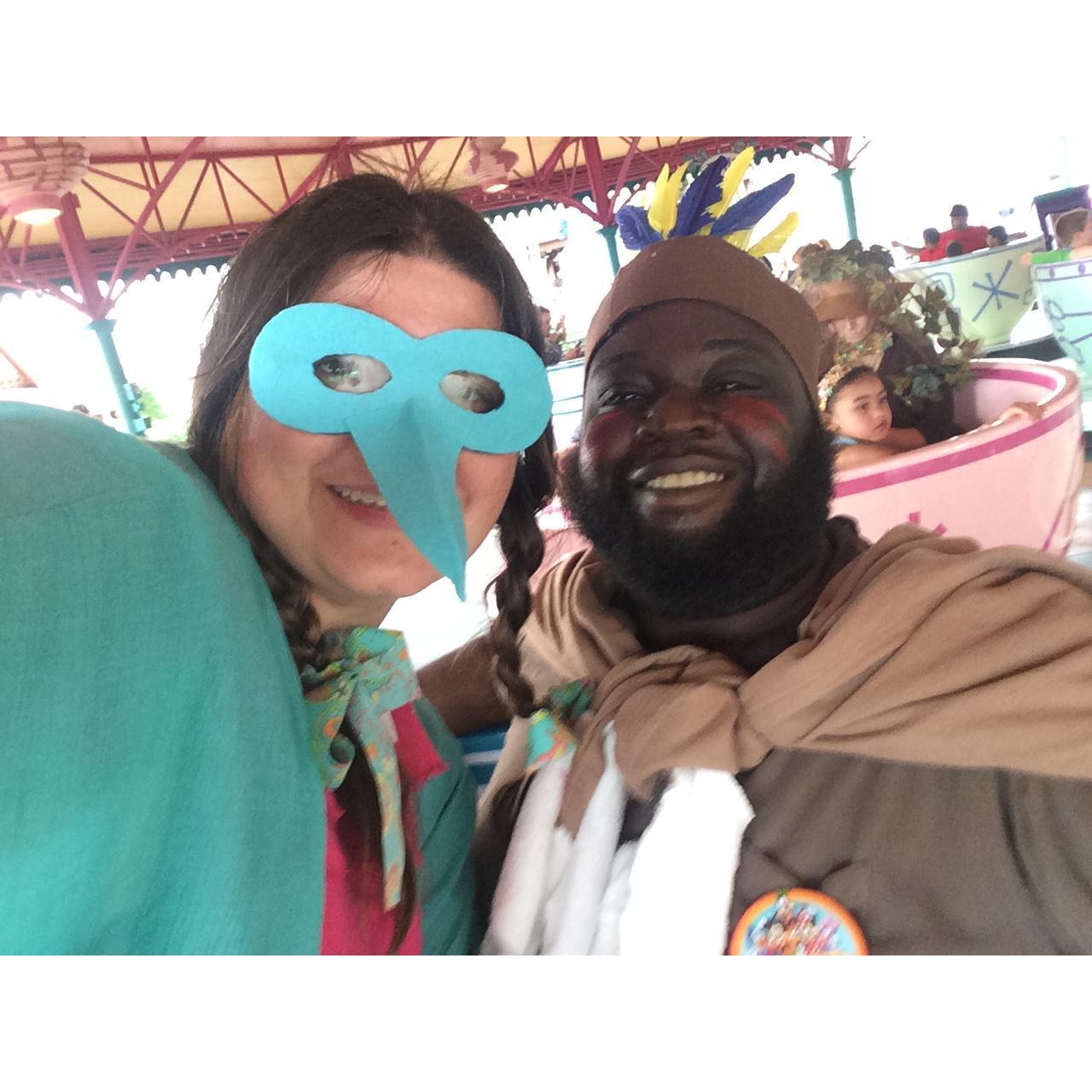 Disney's Not So Scary Halloween Party...Mya (shes in the background with "Grandmother Willow") was Pocahontas and we were her gang..Flit and Chief Powhatan