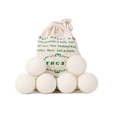 Wool Dryer Balls Organic XL 6-Pack, Reusable Fabric Softener, Dryer Sheets Alternative by FHQSX