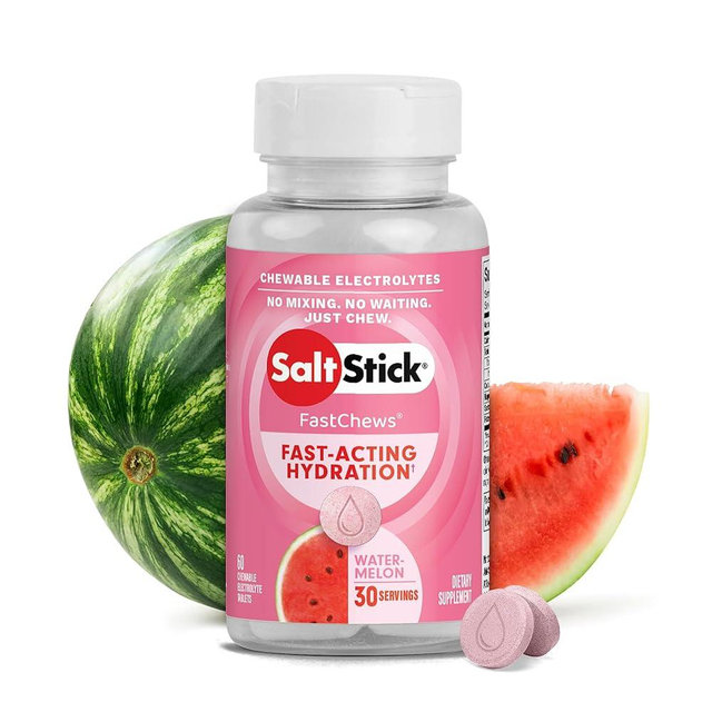 SaltStick FastChews Electrolytes - 60 Chewable Electrolyte Tablets - Watermelon - Salt Tablets for Running, Fast Hydration, Leg Cramps Relief, Sports Recovery - Non-GMO, Vegan, Gluten Free