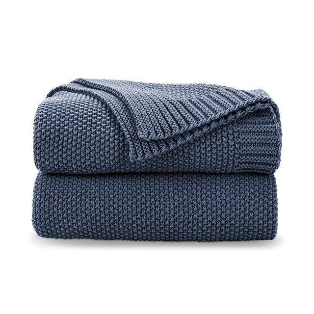 CozeCube Blue Throw Blanket for Bed, Soft Cozy Cable Knit Throw Blanket for Twin Bed, Lightweight Warm Decorative Farmhouse Christmas Throw Blanket for Couch Sofa, 60"x80", Dusty Blue