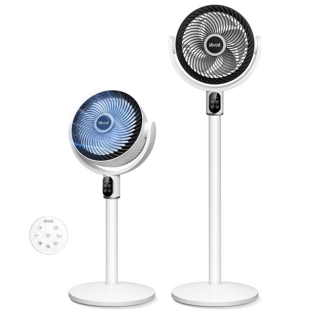 LEVOIT Standing Fan for Bedroom, 20dB Quiet Pedestal Fan for Sleep, 1024 CFM Ultra-High Airflow, 90° Oscillating Floor Fan, DC Motor, 5 Speeds, 12H Timer, Remote, for Home, Room, Office, White