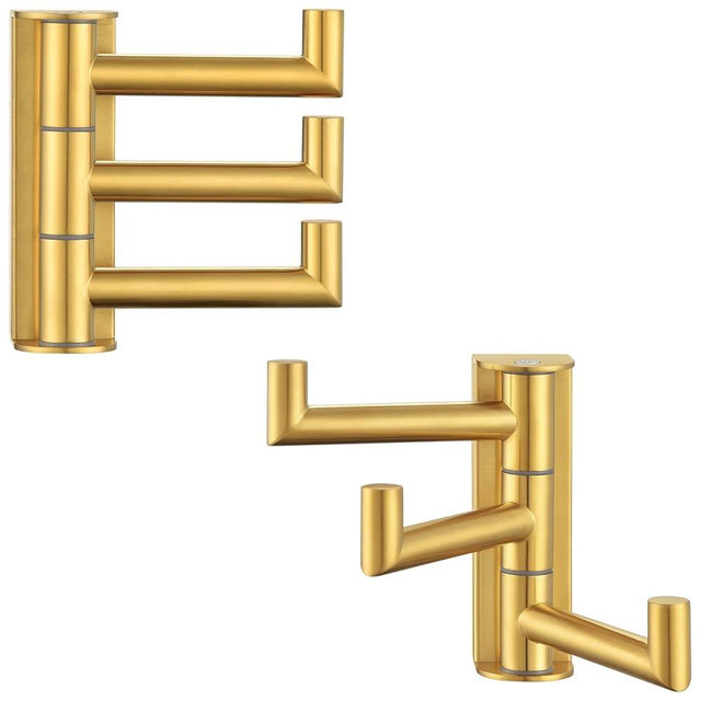 Angle Simple Towel Hooks Swivel, 304 Stainless Steel 3 Arms Foldable Hand Towel Holder, Coat Hooks, Brushed Dark Gold, 2 Pack