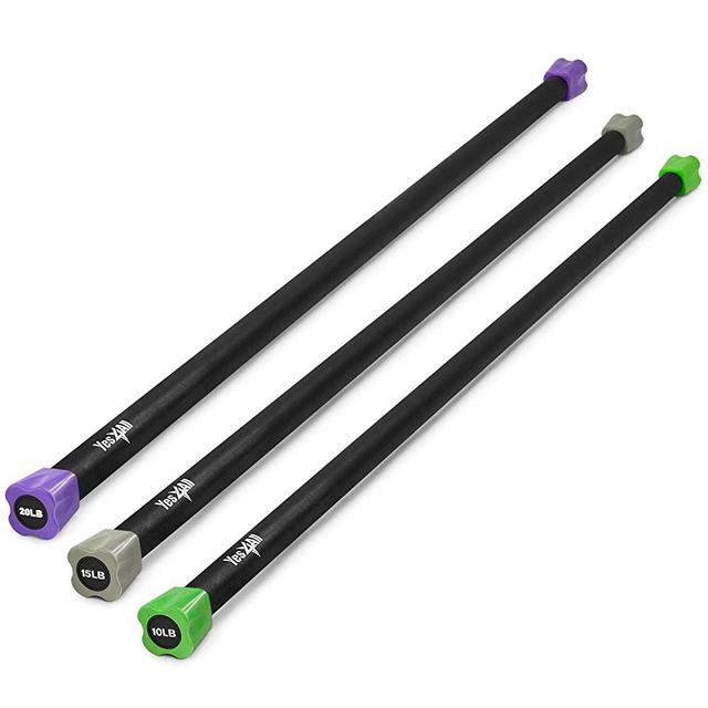Yes4All Total Body Workout Weighted Bar/Weighted Workout Bar - Great for Physical Therapy, Aerobics and Yoga - Weighted Exercise Bar