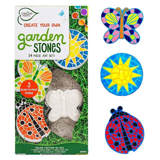 Creative Roots Paint Your Own Butterfly, Ladybug & Sun Stepping Stone - Kids Arts & Crafts Painting Kit - Fun Indoor or Outdoor Activity for Girls and Boys