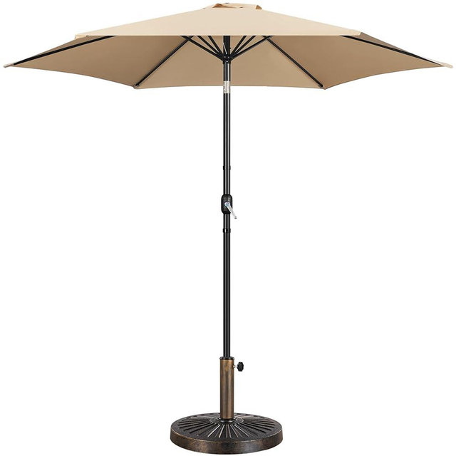 Yaheetech 10FT Patio Umbrella Outdoor with Heavy Duty Base Included,Table Umbrella with Push Button Tilt and Crank, UV Protection Waterproof for Yard/Outdoor/Wedding Parties and Events - Tan