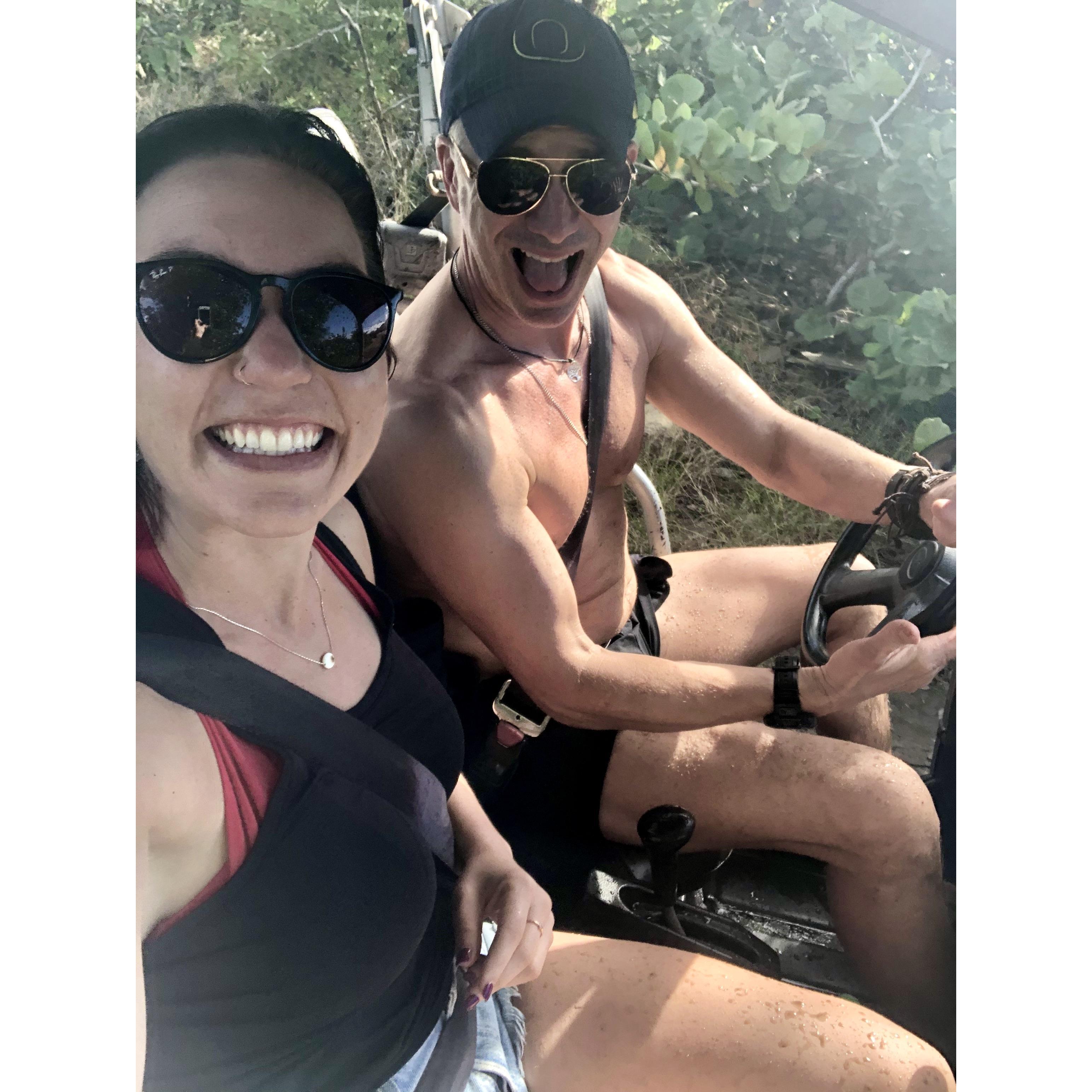 Brian driving like a wild man through the mud during our ATV tour of Nevis