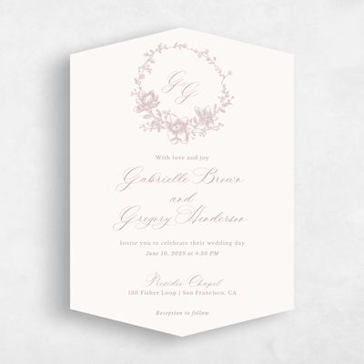 Beige Diamond Wedding Invitation - Magnolia Wreath