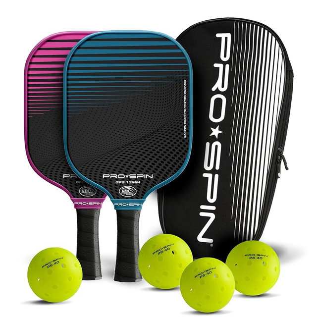 PRO SPIN Pickleball Paddles - Set of 2 USAPA-Approved Graphite Carbon Pickle Ball Paddles, 4 High-Performance Pickleball Balls, Durable Bag for Rackets & Balls - Great Gift