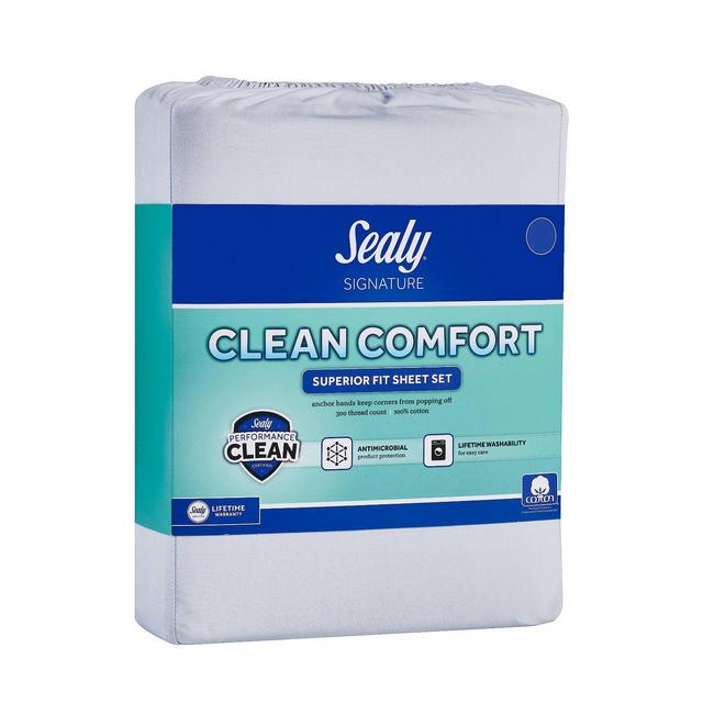 Queen 300 Thread Count Clean Performance Solid Sheet Set Blue - Sealy
