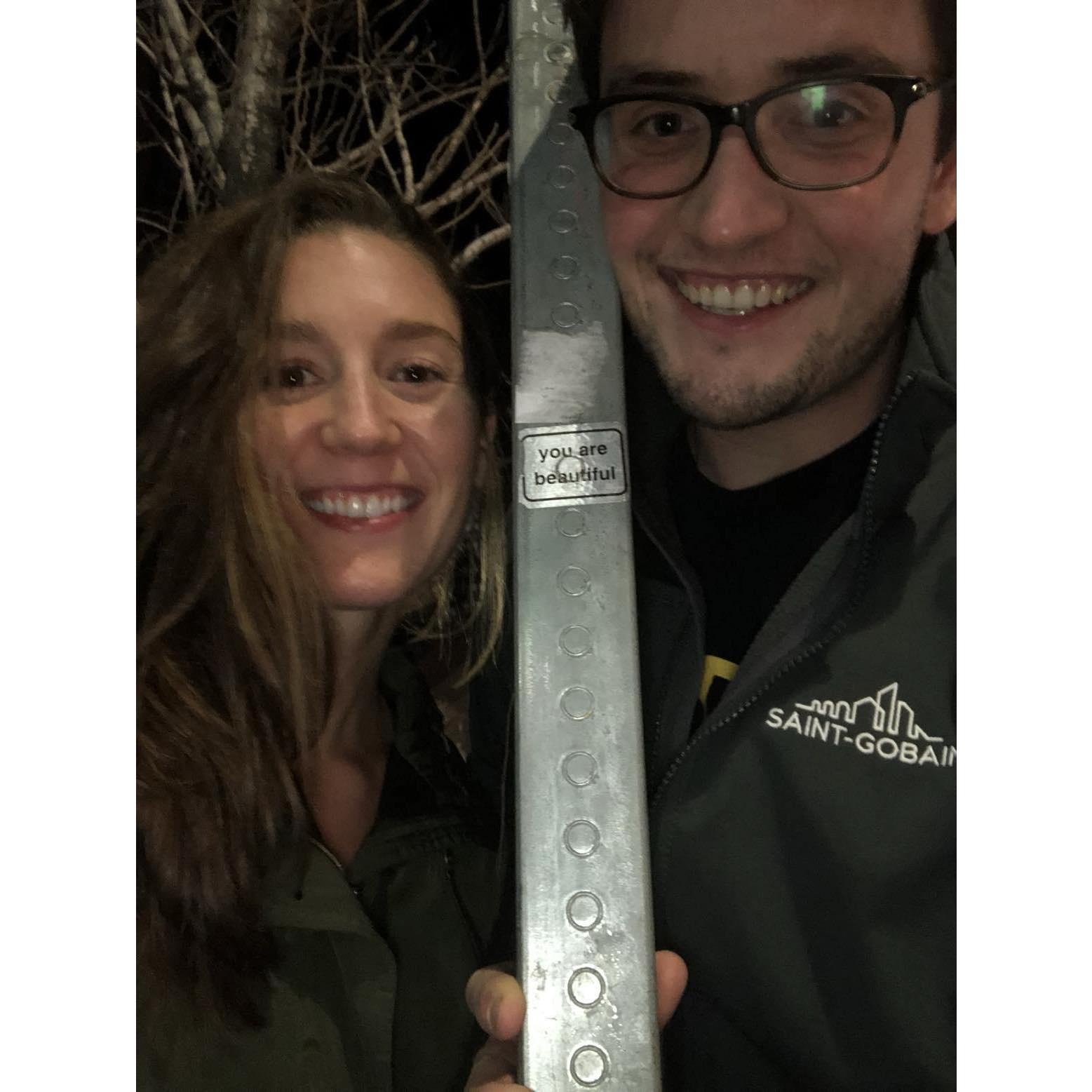 Our first picture together, taken after one of our first dates at a Bruins game