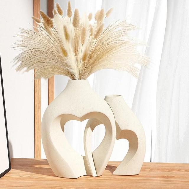 Zormon White Vases for Decor, Heart Shaped Ceramic Vase Set of 2, Nordic Heart Shaped Vases, Minimalist Decorative Vase for Table Centerpiece Wedding Dining Living Room Office House Decoration