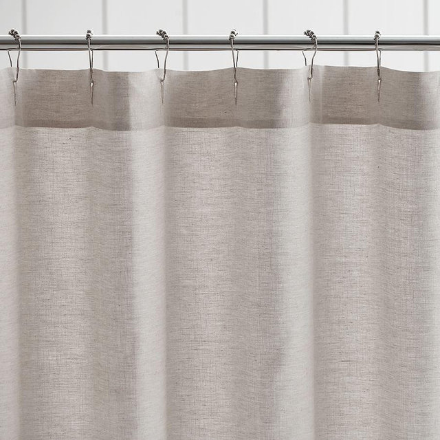 Belgian Linen Hemstitch Shower Curtain, Flax
