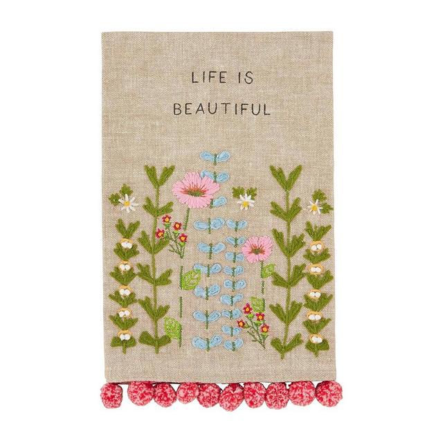 Mud Pie Life Embroidered Floral Towel, 21" x 14", Small, Lide