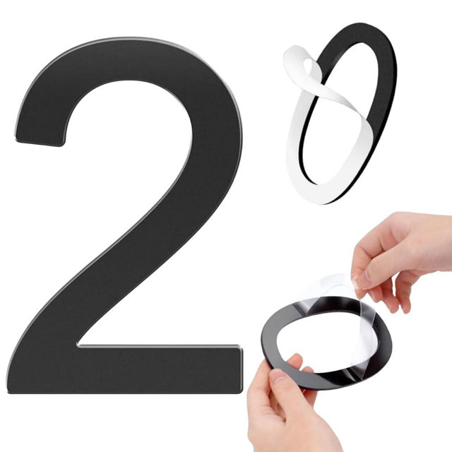 GLDonee Self-adhesive 5 Inch House Numbers Acrylic House Number Modern House Numbers Black Mailbox Numbers for Outside Address Home Number for Apartments Office Hotel Room (Number 2)