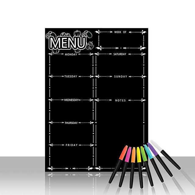 Magnetic Refrigerator Chalkboard,Weekly Menu, Meal Planner, Grocery Shopping List, Dry Erase Board, for Kitchen Fridge with 8 Color Markers (16inchx12inch, Whiteboard Chalkboard)