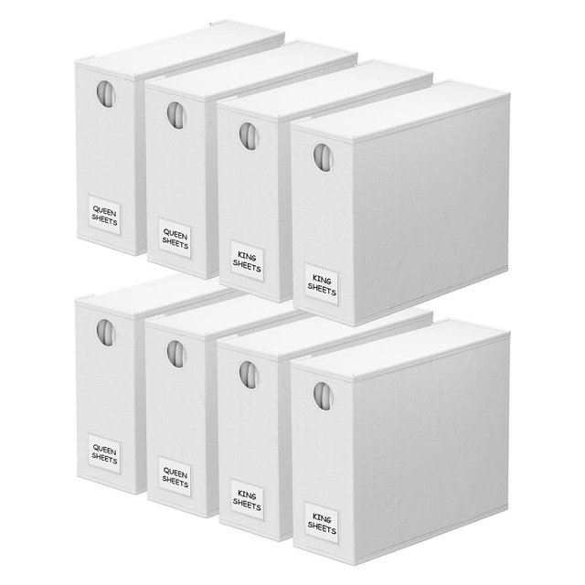 8-Pack Bed Sheet Organizers and Storage, Foldable Sheet Organizers for a Linen Closet, White-SpaceAid®