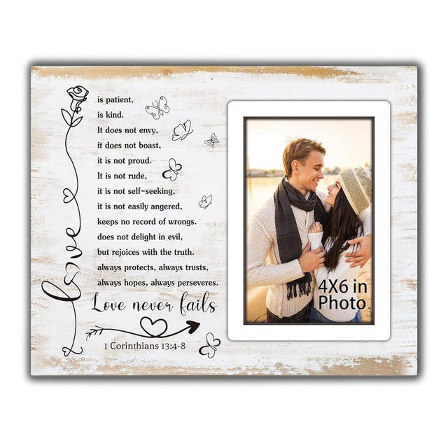 Couple Picture Frames Romantic Gifts for Her Couple Gifts for Wedding Anniversary Engagement Bridal Shower Marriage Bible Verse Love Photo Frame,Newlywed Religious Wedding Gift Wall Tabletop Decor