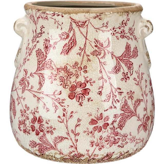 Ninehaoou Ceramic Scroll Planter 6.5 Inch Chinoiserie Floral Vase with Drainage Holes Vintage Flower Vase Flower Pot Rustic Ceramic Pots for Indoor Plants Garden Home Bookshelf Decor(Retro Pink)