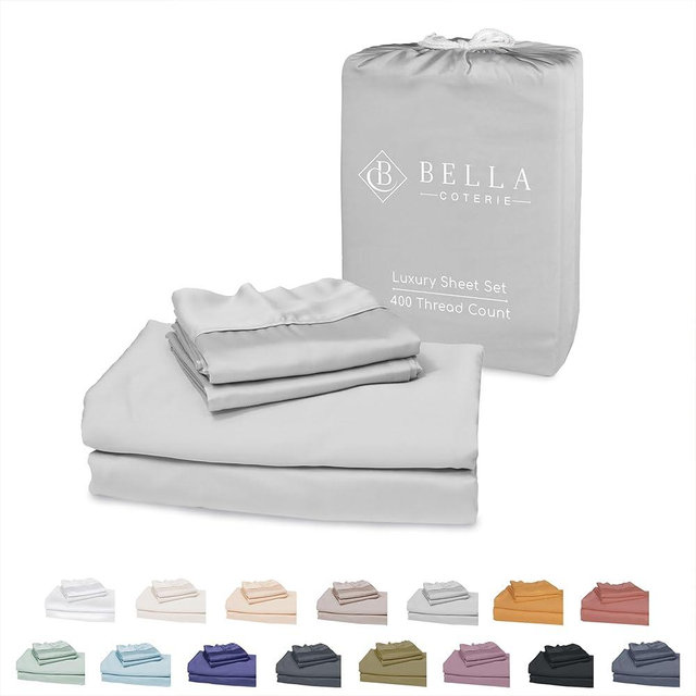 Bella Coterie Luxury Full Size Sheet Set | Organically Grown | Viscose Made from Bamboo | Ultra Soft | Cooling for Hot Sleepers | 18" Deep Pocket [Grey Mist]