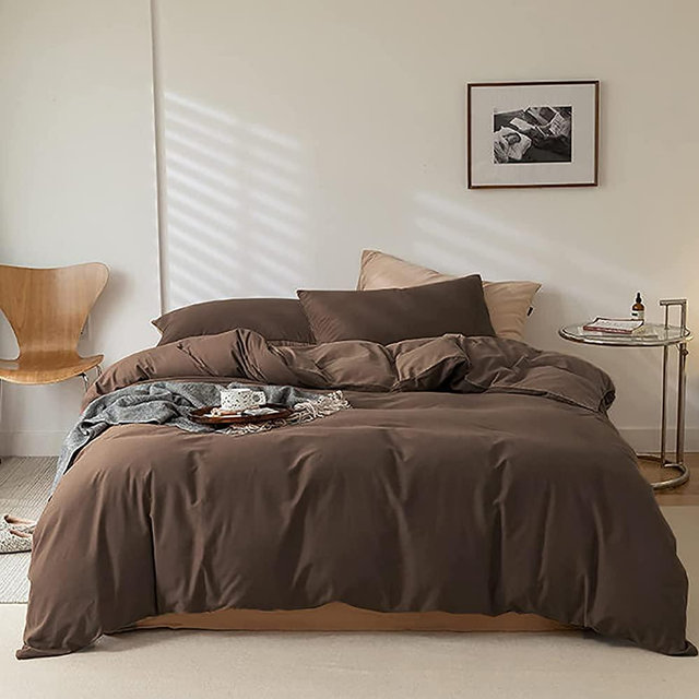 Luxlovery Brown Comforter Set King Coffee Brown Bedding Comforter Set King Size Chocolate Color Solid Cotton Soft Breathable Blanket Quilts 3 Piece Bedding Set for Women Men Adults