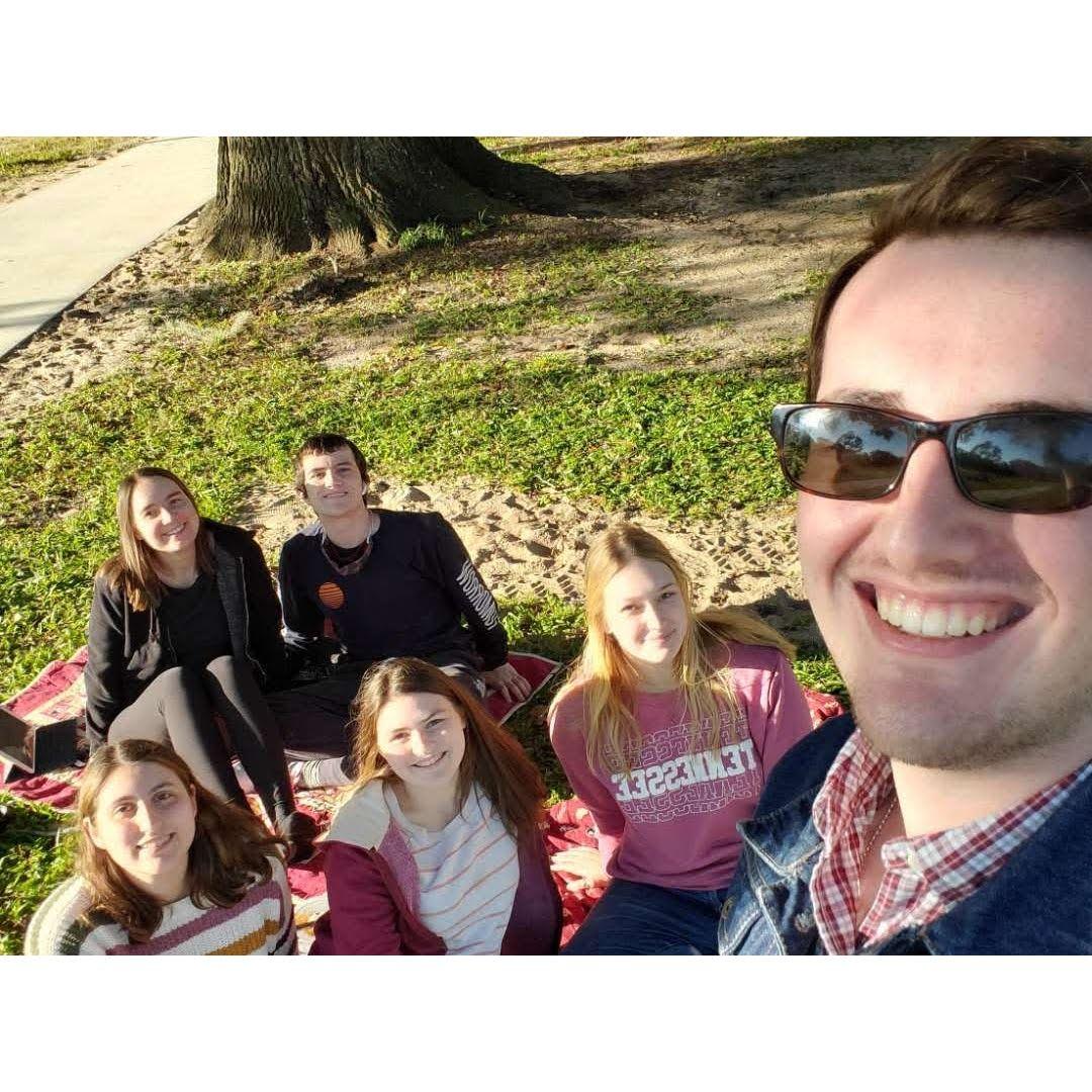 Our first picnic, outside the dorm where we first met. Landis Green, fall 2020.