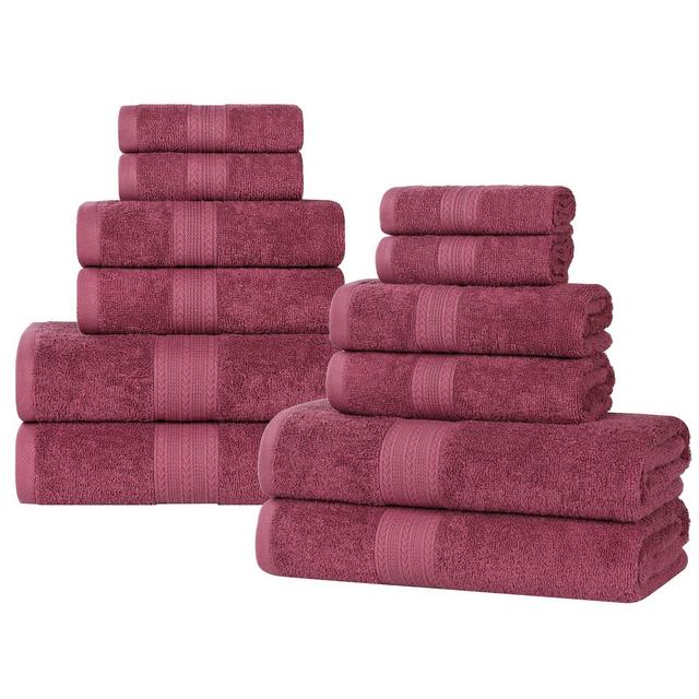 Eco-Friendly Sustainable Cotton Solid Lightweight 12-Piece Bathroom Towel Set, Rosewood - Blue Nile Mills