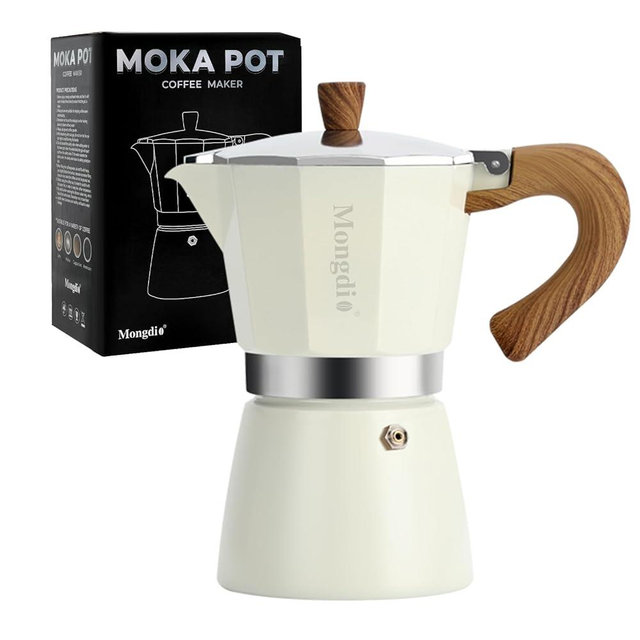 Mongdio Stovetop Espresso Maker Moka Pot, Cuban Coffee Maker Stove top coffee maker Moka Italian Espresso Greca Coffee Maker Brewer Percolator, 6 Espresso Cups, 10 oz - White